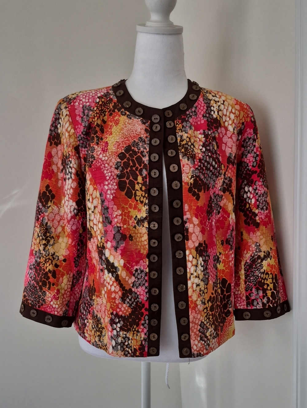 Trenz By Theresa Renz Multicolor Printed Button-Trim Jacket Silk Size M